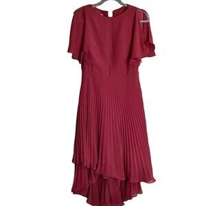 JJs House  Special Occasion  bridesmaid high low pleated Dress  Sz. XS  Wine EUC